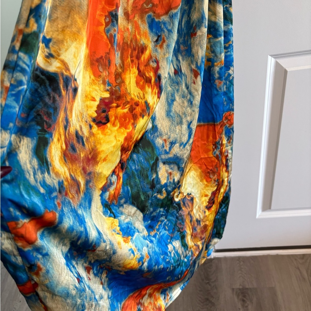 Fashion Nova Satin Midi Dress - Blue and Orange with pockets - Picture 7 of 9